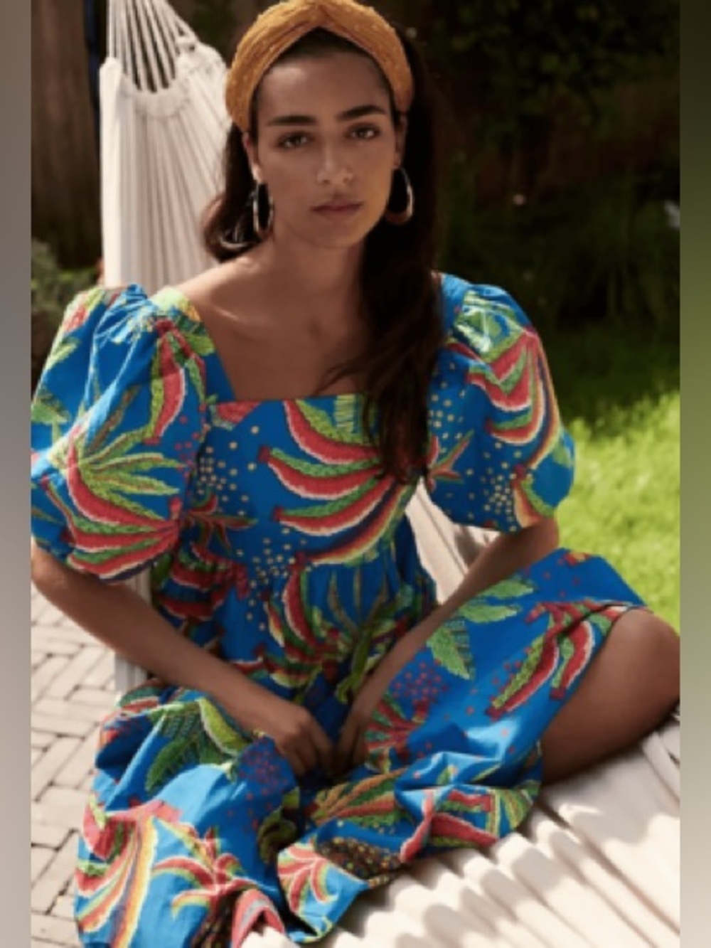 FARM RIO Blue Banana Tiered Midi Dress